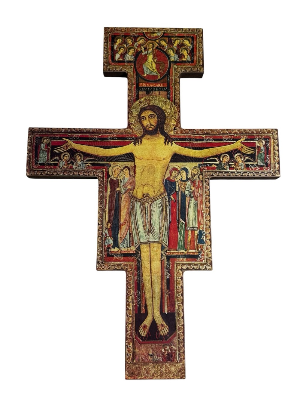 Italian Crucifix San Damiano Wood 15.5” x 11” Made In Italy Jesus Cross Saints